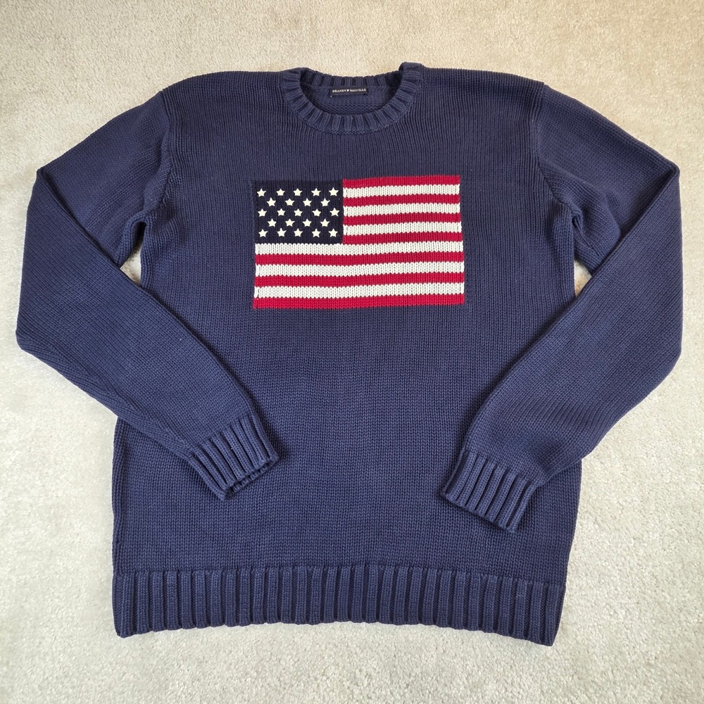 Brandy Melville Nico American Flag Sweater Navy Blue Knit Oversized One Size EUC